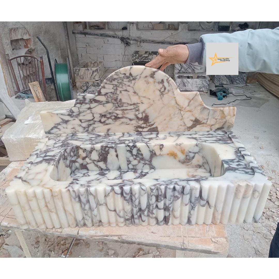 Handmade Calacatta Viola Marble Sink Wall-Mounted & Countertop with Backsplash, Modern Bathroom Design Natural Stone Sink sink for bathroom