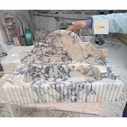 Handmade Calacatta Viola Marble Sink Wall-Mounted & Countertop with Backsplash, Modern Bathroom Design Natural Stone Sink sink for bathroom