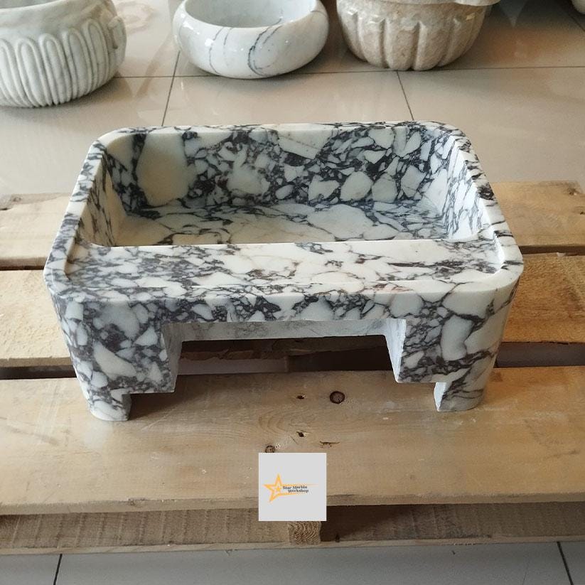 Calacatta Viola Marble Sink Wall Mounted Sink Farmhouse Sink Toilet Room Sink Calacatta Sink Hand Carved Marble Sink Marble Sink