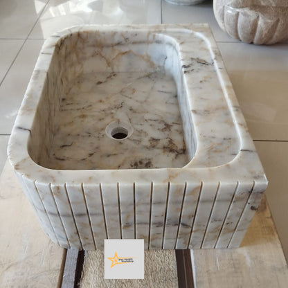 Ready To Ship Calacatta Gold Rectangular Sink Wall Mounted Sink Powder Room Sink Calacatta Sink  Hand Carved Marble Sink Marble Washbasin