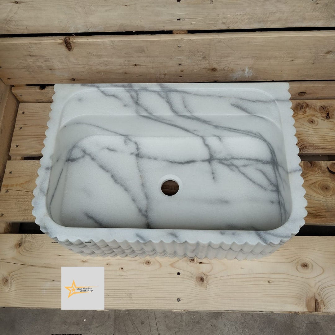 Calacatta Viola Marble Sink Wall Mounted Sink Farmhouse Sink Powder Room Sink Calacatta Sink  Hand Carved Marble Sink Washbasin