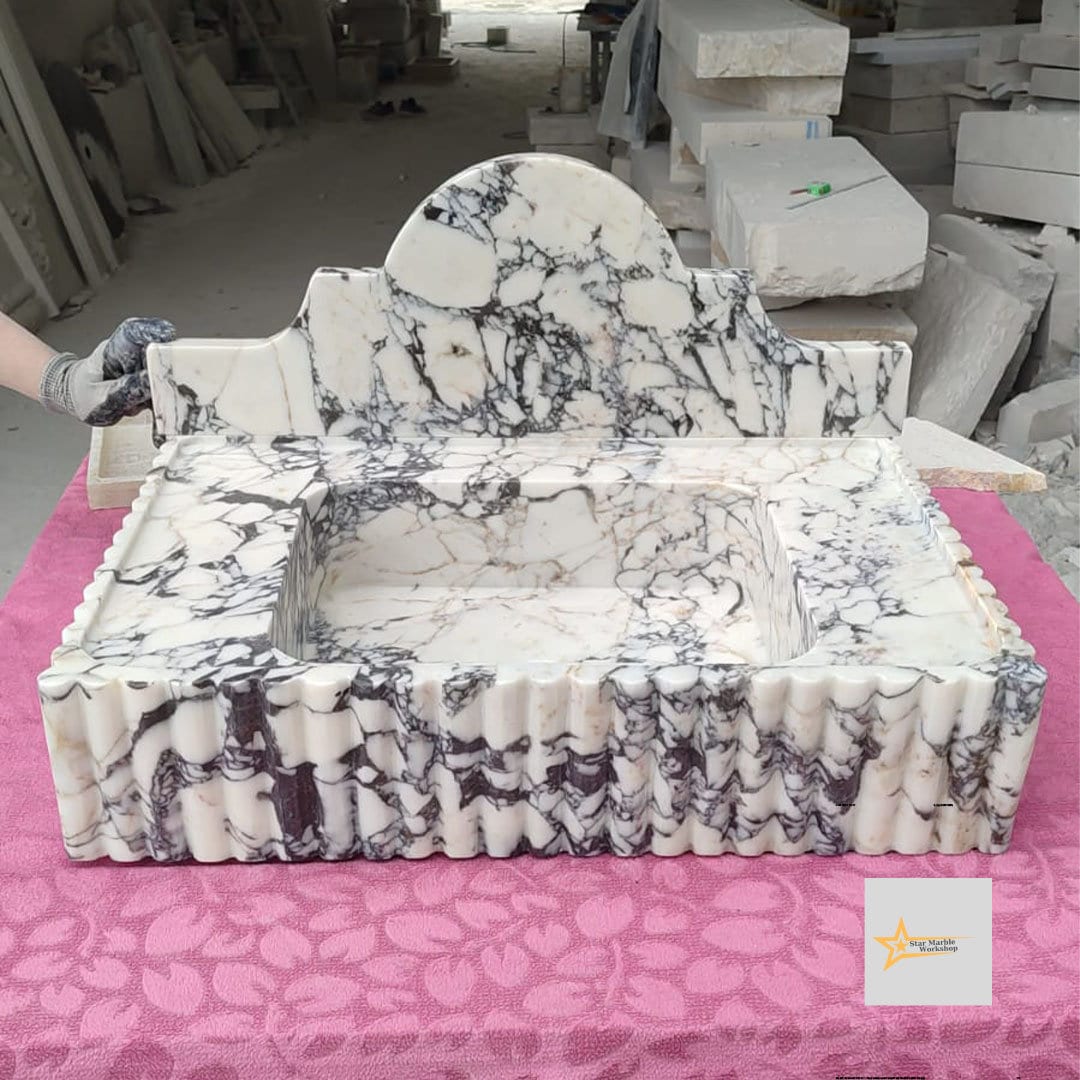 Calacatta Viola Marble Sink Wall Mounted Sink Farmhouse Sink Powder Room Sink Calacatta Sink  Hand Carved Marble Sink Sink vanity