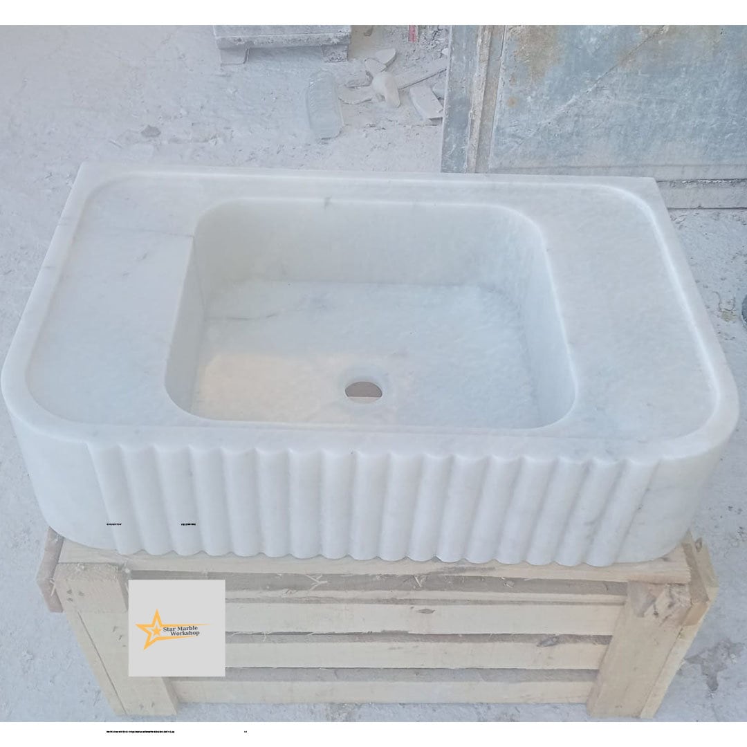 Ready to Ship White Marble Sink Wall Mounted Sink Farmhouse Sink Powder Room Sink Hand Carved Marble Sink Sink vanity