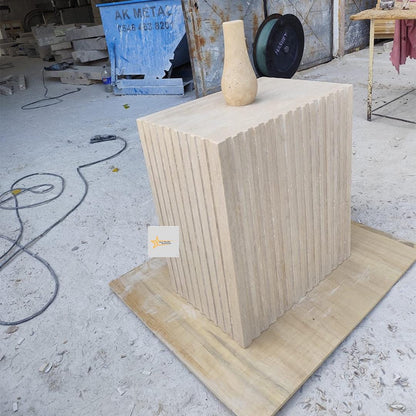 Handmade Fluted Travertine Console Table: Modern Stone Entryway Furniture