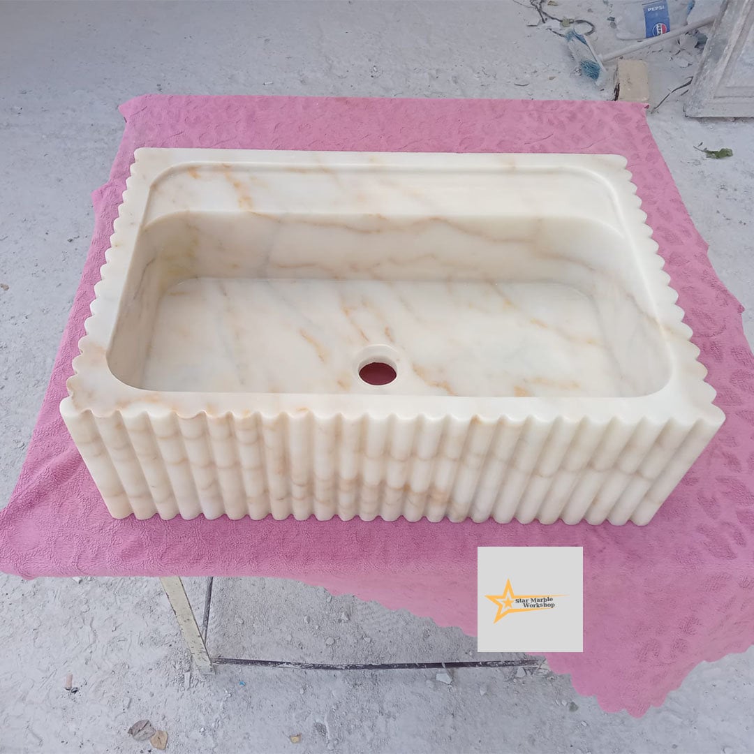 Ready To Ship Calacatta Gold Rectangular Sink Wall Mounted Sink Powder Room Sink Calacatta Sink  Hand Carved Marble Sink Marble Washbasin