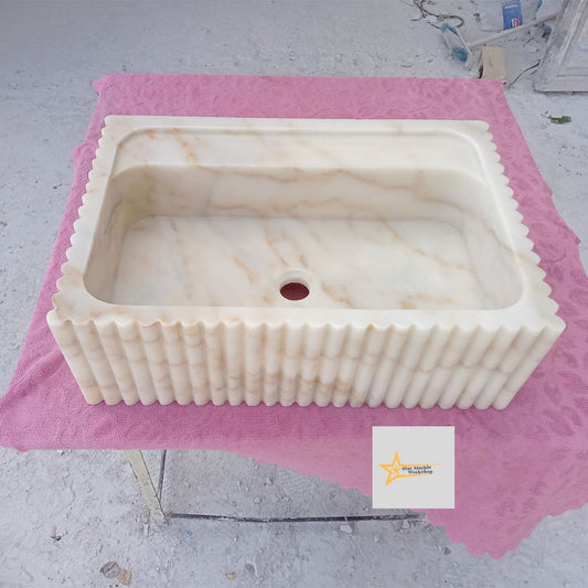 Ready To Ship Calacatta Gold Rectangular Sink Wall Mounted Sink Powder Room Sink Calacatta Sink  Hand Carved Marble Sink Marble Washbasin