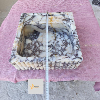 Calacatta Viola Marble Sink Wall Mounted Sink Farmhouse Sink Powder Room Sink  Hand Carved Marble Sink Concealed Drain Sink Sink vanity