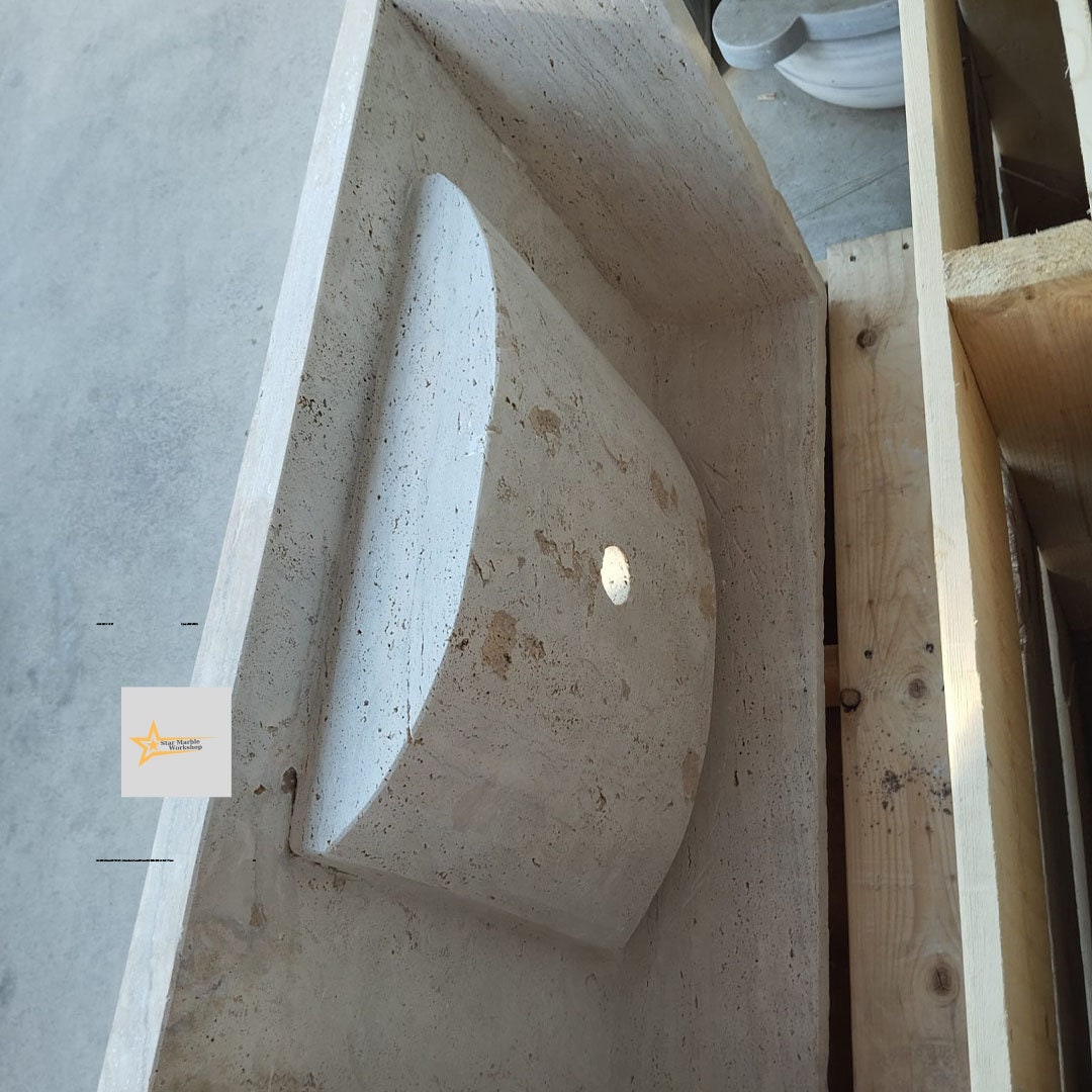 Ready to Ship Travertine  Sink Wall Mounted Sink Farmhouse Sink Powder Room Sink  Hand Carved Marble Sink Bathroom Sink natural stone sink