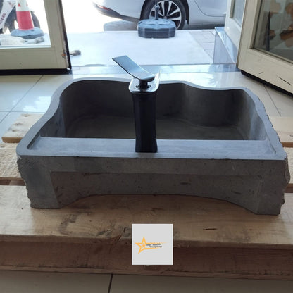 Basalt Black Stone Sink - With Faucet Hole - 100% Natural Stone - Handmade - Stone Sink - Bathroom Design - Wall Mounted Sink
