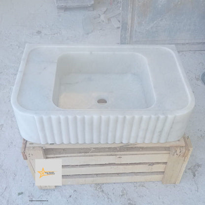 Ready to Ship White Marble Sink Wall Mounted Sink Farmhouse Sink Powder Room Sink Hand Carved Marble Sink Sink vanity