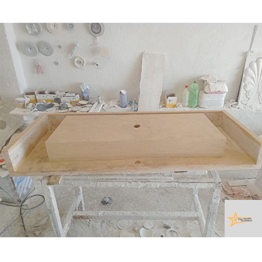 Ready to Ship TSink with Shelf Farmhouse Sink Powder Room Sink  Hand Carved Marble Sink Bathroom Sink natural stone sink  With Faucet Hole