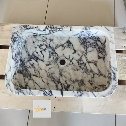 Ready To Ship Calacatta Viola Marble Sink Wall Mounted Sink Farmhouse Sink Powder Room Sink Calacatta Sink  Hand Carved Marble Sink