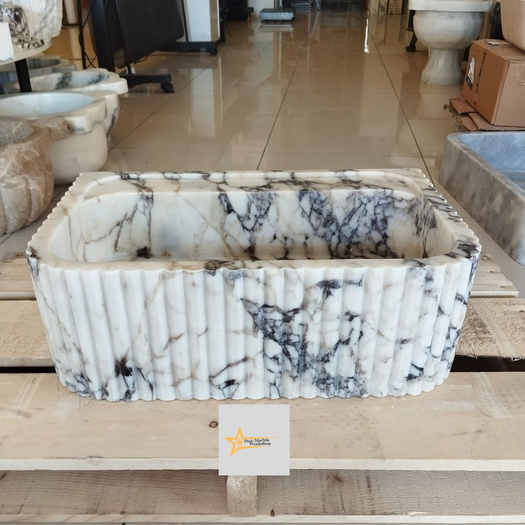 Handmade Calacatta Viola Marble Sink: Luxury Stone Bath Decor