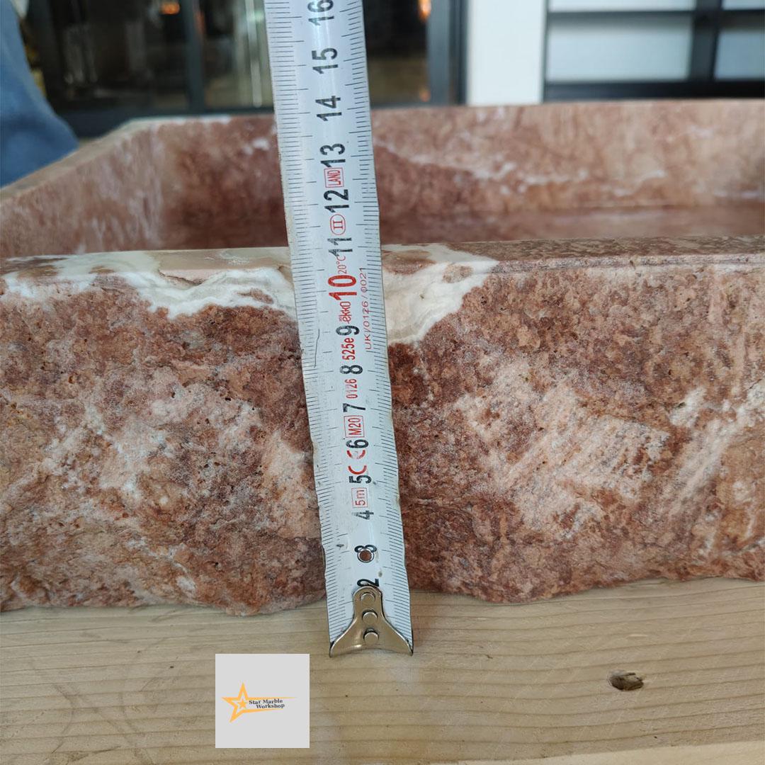 Ready to Ship Red Travertine Sink Farmhouse Sink Powder Room Sink Hand Carved Marble Sink Bathroom Sink Natural Stone With Faucet Hole