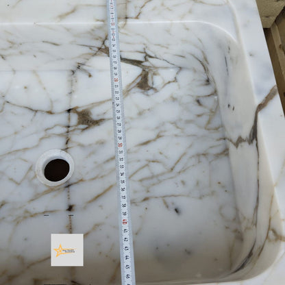 Ready To Ship Calacatta Gold Rectangular Sink Wall Mounted Sink Farmhouse Sink Powder Room Sink Calacatta Sink  Hand Carved Marble Sink