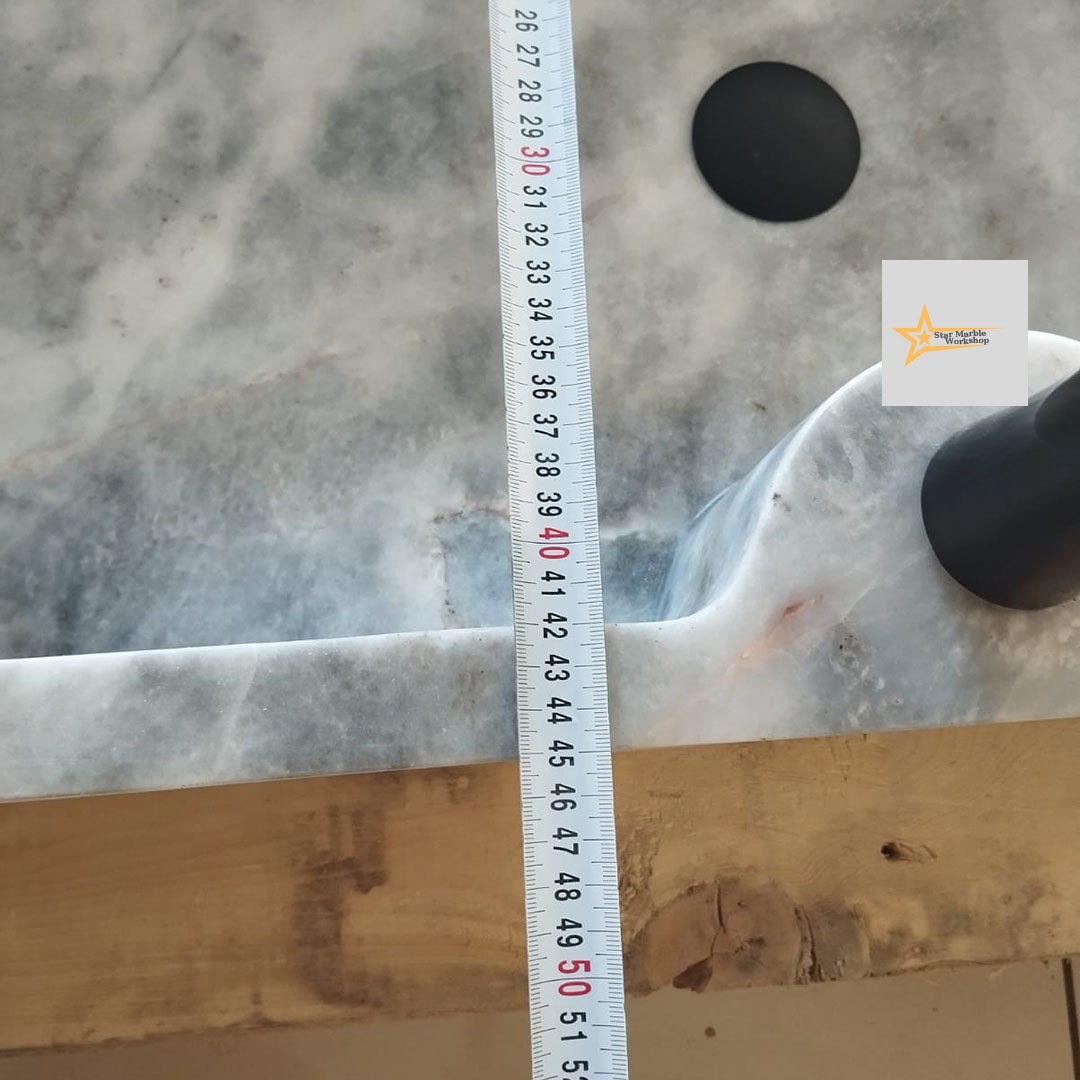 Ready to Ship Gray White Marble Sink Calacatta Viola Marble Sink Farmhouse Sink Powder Room Sink Hand Carved Marble with Faucet Holes