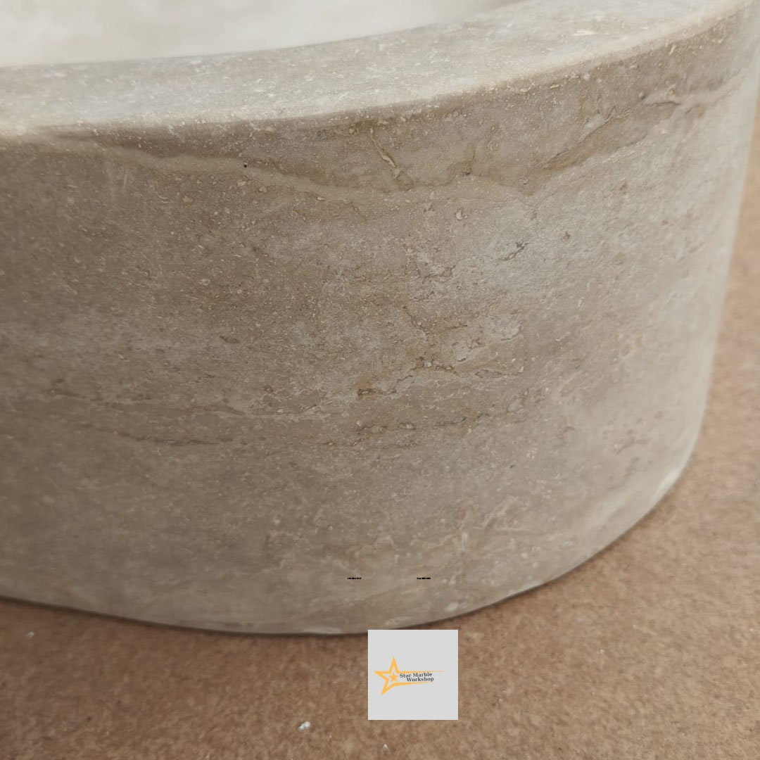 Hand Carved Travertine Marble Sink: Farmhouse Bathroom Vanity (W19.6" x D15.7" x H3.9")