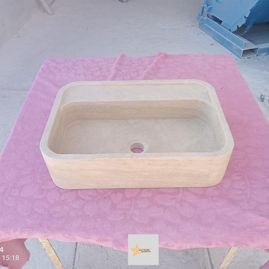 Wall Mounted Sink, Farmhouse Sink, Toilet Room Sink, Hand Carved Marble Sink, Natural Stone Sink, Classic Travertine Sink