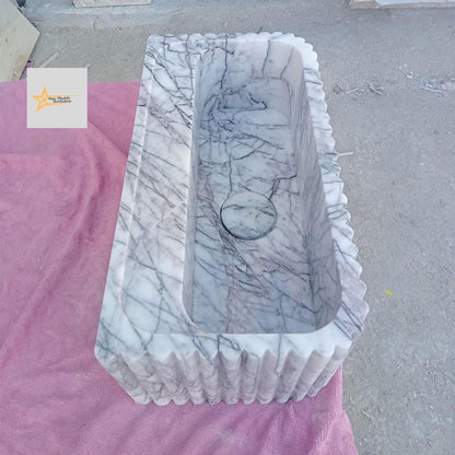 Calacatta Lilac Rectangular Sink, Sink With Faucet Hole Farmhouse Sink Powder Room Sink Calacatta Sink  Hand Carved Marble Sink Washbasin