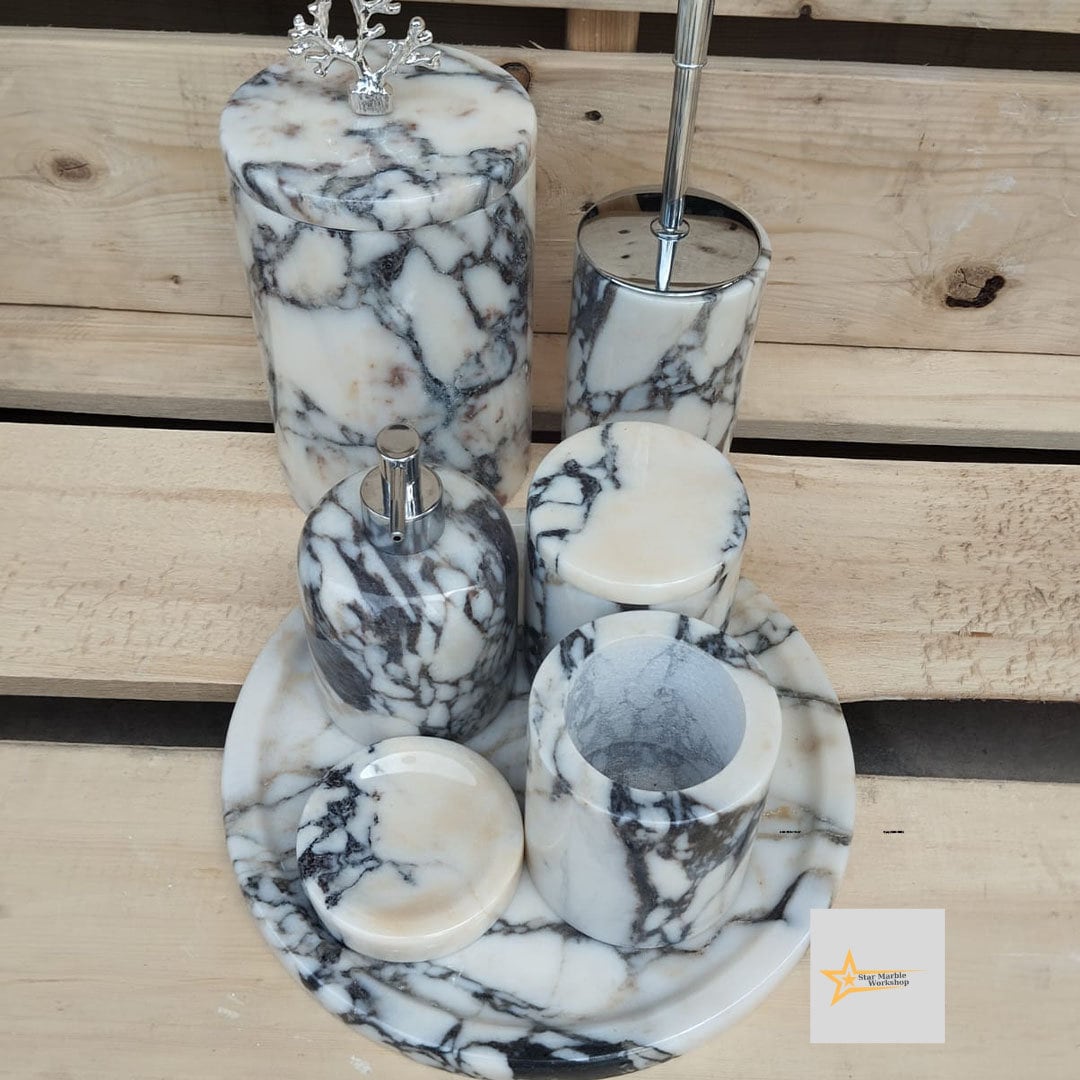 Ready to ship calacatta marble bathroom set Luxury bathroom Marble bathroom set 7 piece bathroom design set