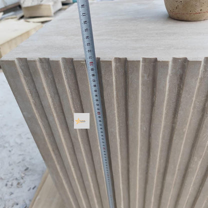 Handmade Fluted Travertine Console Table: Modern Stone Entryway Furniture