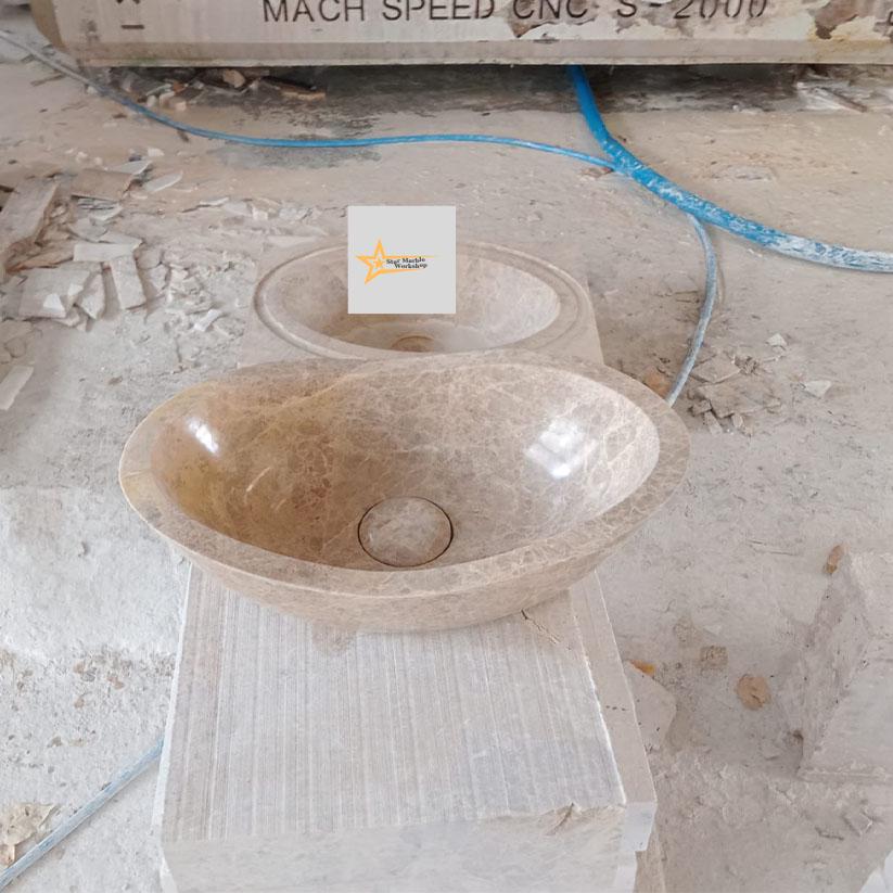 Ready to Ship Emperador Marble Sink Farmhouse Sink Powder Room Sink Calacatta Sink Hand Carved Marble Sink