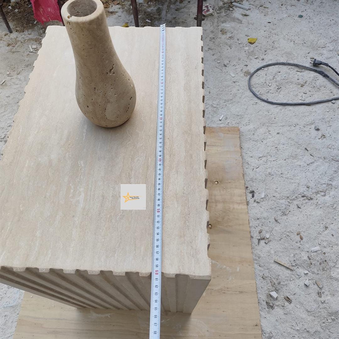 Handmade Fluted Travertine Console Table: Modern Stone Entryway Furniture