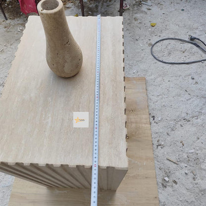 Handmade Fluted Travertine Console Table: Modern Stone Entryway Furniture