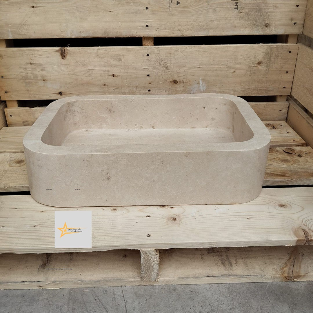 Ready to Ship Travertine  Sink Farmhouse Sink Powder Room Sink Calacatta Sink Hand Carved Marble Sink Bathroom Sink natural stone sink