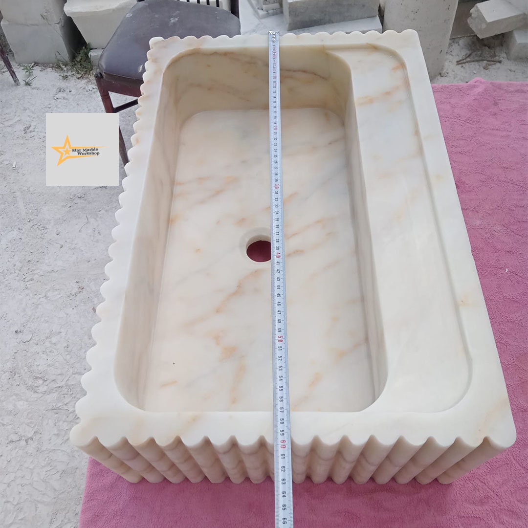 Ready To Ship Calacatta Gold Rectangular Sink Wall Mounted Sink Powder Room Sink Calacatta Sink  Hand Carved Marble Sink Marble Washbasin