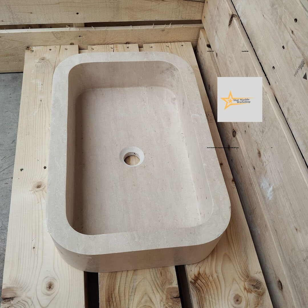 Ready to Ship Travertine  Sink Farmhouse Sink Powder Room Sink Calacatta Sink Hand Carved Marble Sink Bathroom Sink natural stone sink
