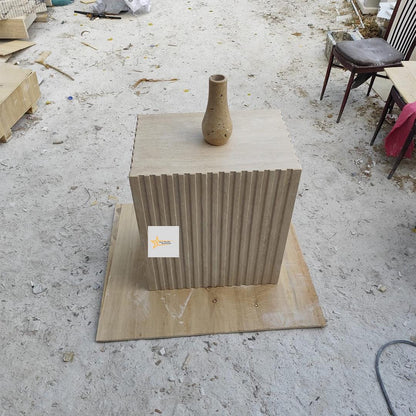 Handmade Fluted Travertine Console Table: Modern Stone Entryway Furniture