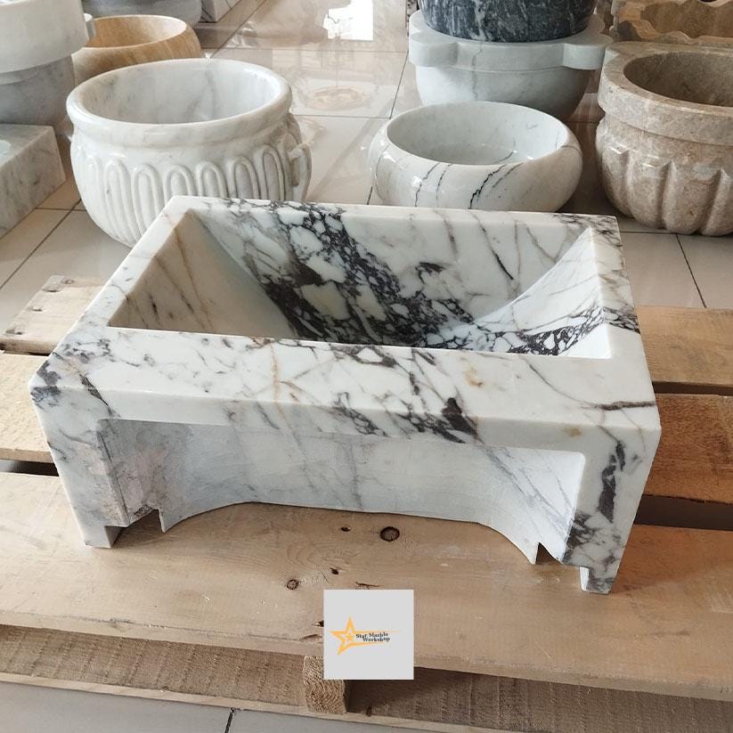 Calacatta Viola Marble Sink Wall Mounted Sink Farmhouse Sink Toilet Room Sink Calacatta Sink Hand Carved Marble Sink Marble Sink