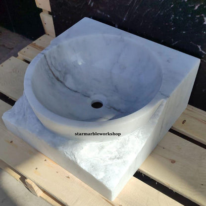 Ready to Ship Carrera White Marble Sink Wall Mounted Sink Farmhouse Sink Powder Room Sink Hand Carved Marble Sink