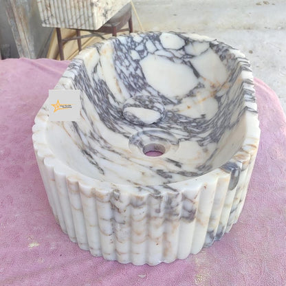 Calacatta Viola Marble Sink Wall Mounted Sink Farmhouse Sink Powder Room Sink  Hand Carved Marble Sink Concealed Drain Sink Sink vanity