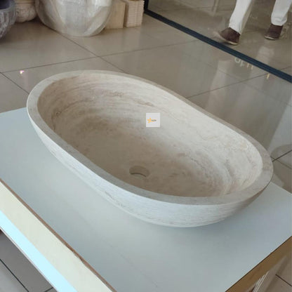 Hand Carved Travertine Marble Sink: Farmhouse Bathroom Vanity