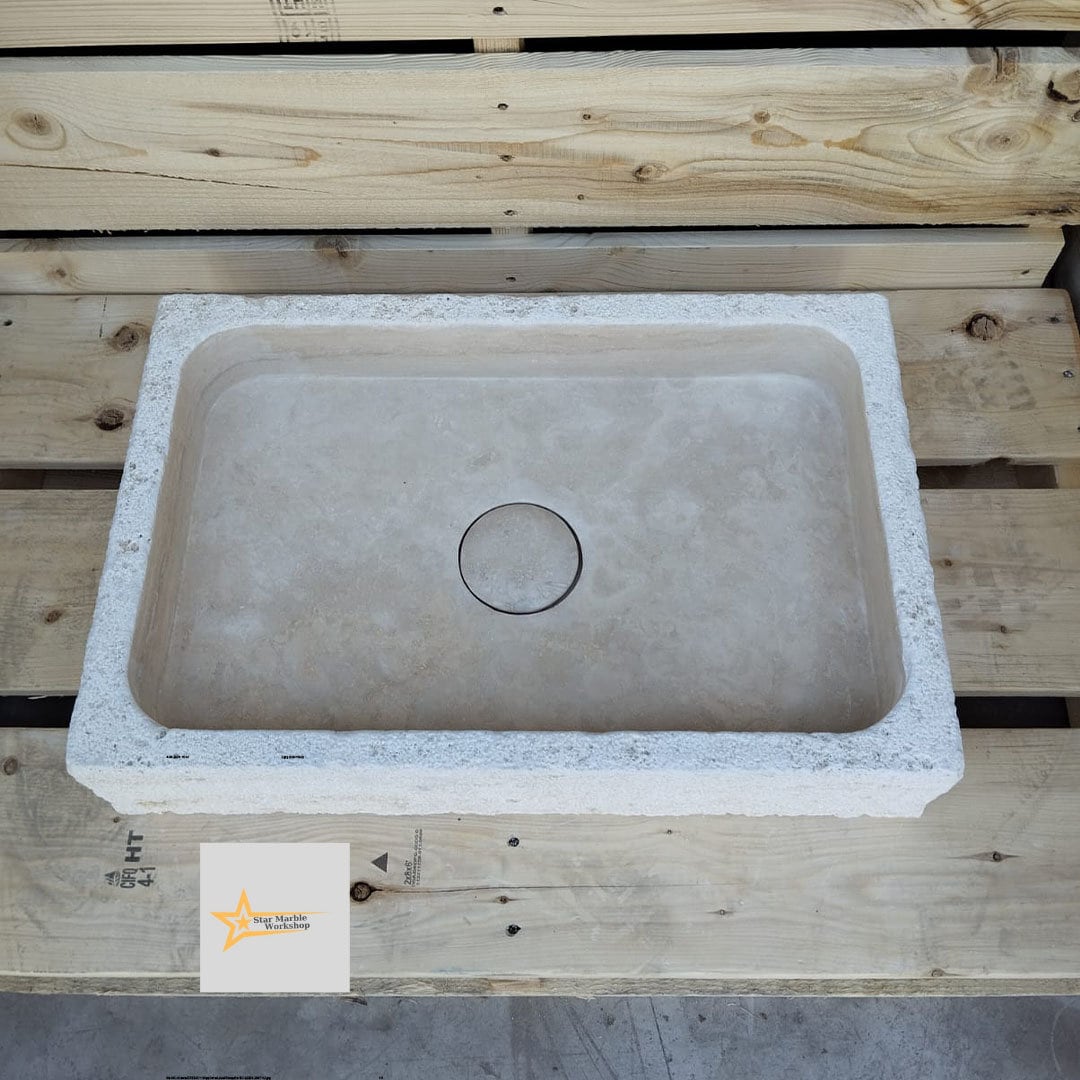 Handmade Travertine Stone Sink – Wall Mounted, Rustic & Modern Bathroom Design