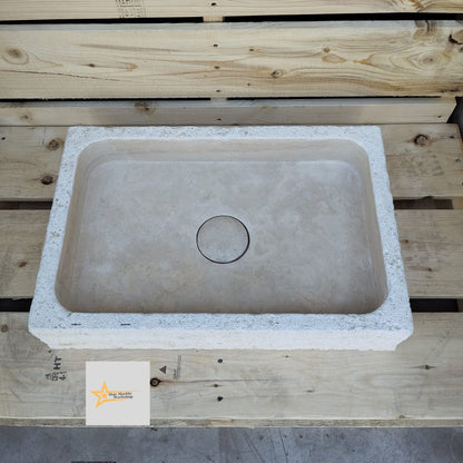 Handmade Travertine Stone Sink – Wall Mounted, Rustic & Modern Bathroom Design