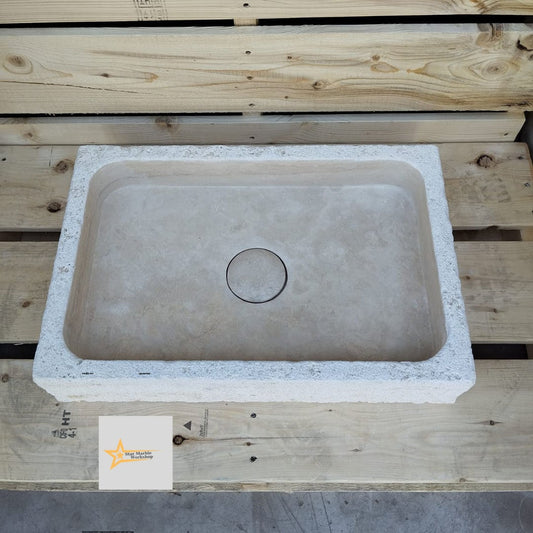 Handmade Travertine Stone Sink – Wall Mounted, Rustic & Modern Bathroom Design