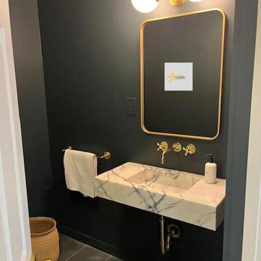 Calacatta Lilac Rectangular Sink, Wall Mounted Sink, Farmhouse Sink, Powder Room Sink, Calacatta Sink, Hand Carved Marble Sink, Sink