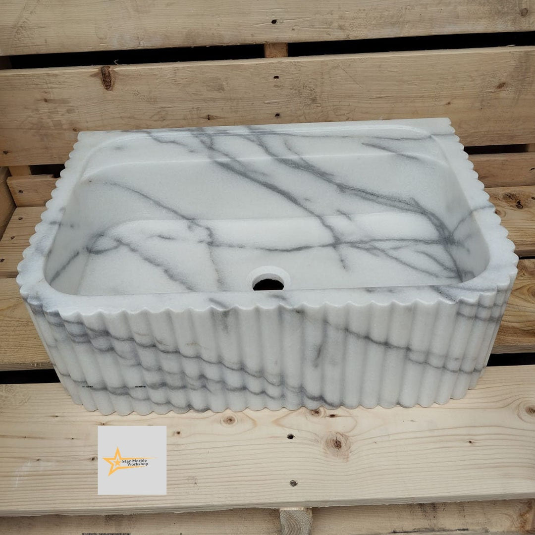 Calacatta Viola Marble Sink Wall Mounted Sink Farmhouse Sink Powder Room Sink Calacatta Sink  Hand Carved Marble Sink Washbasin