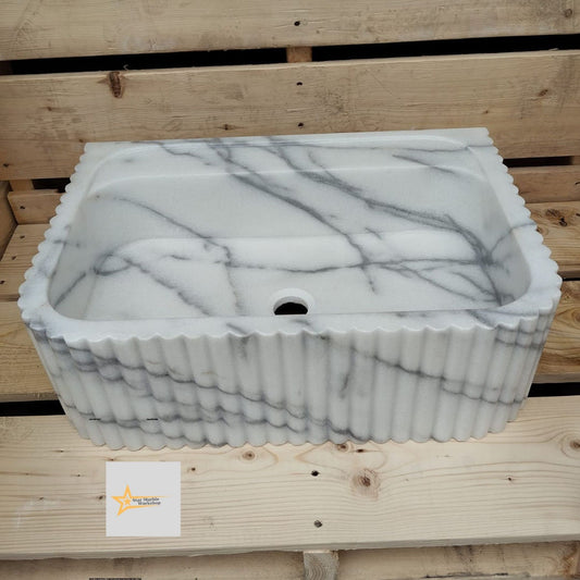 Calacatta Viola Marble Sink Wall Mounted Sink Farmhouse Sink Powder Room Sink Calacatta Sink  Hand Carved Marble Sink Washbasin