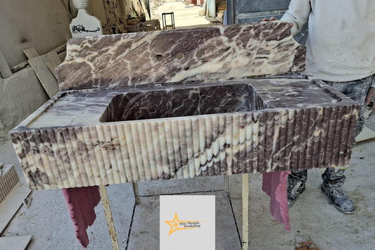 Purple Marble Sink Wall Mounted Sink Farmhouse Sink Toilet Room Sink Hand Carved Marble Sink Counter Top Sink sink for bathroom