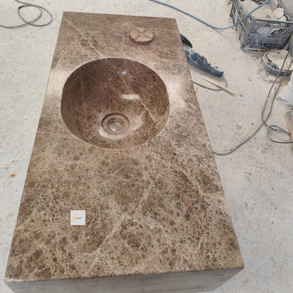 Handmade Emperador Marble Wall-Mounted Sink - Vessel Sink - chiseled sink- Luxury Minimalist Bathroom sink for bathroom
