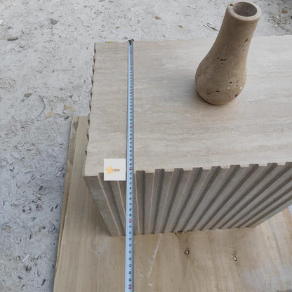 Handmade Fluted Travertine Console Table: Modern Stone Entryway Furniture