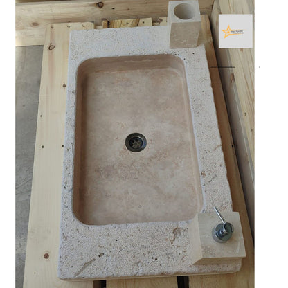 Ready to Ship Travertine Sink Wall Mounted Sink Farmhouse Sink Powder Room Sink Calacatta Sink Hand Carved Marble Sink Bathroom Sink