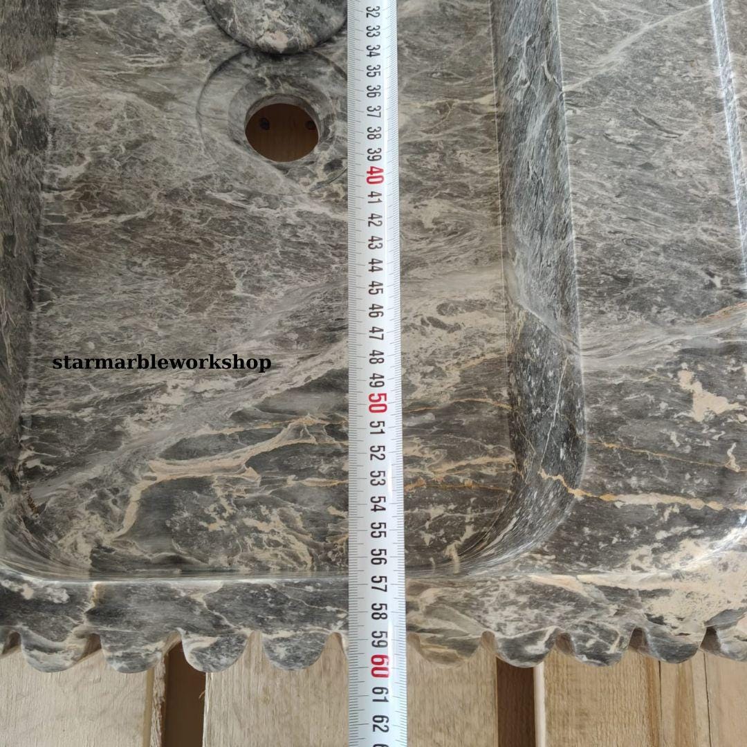 Süpren Salome Marble Sink Wall Mounted Sink Farmhouse Sink Powder Room Sink  Hand Carved Marble Sink Concealed Drain Sink sink for bathroom