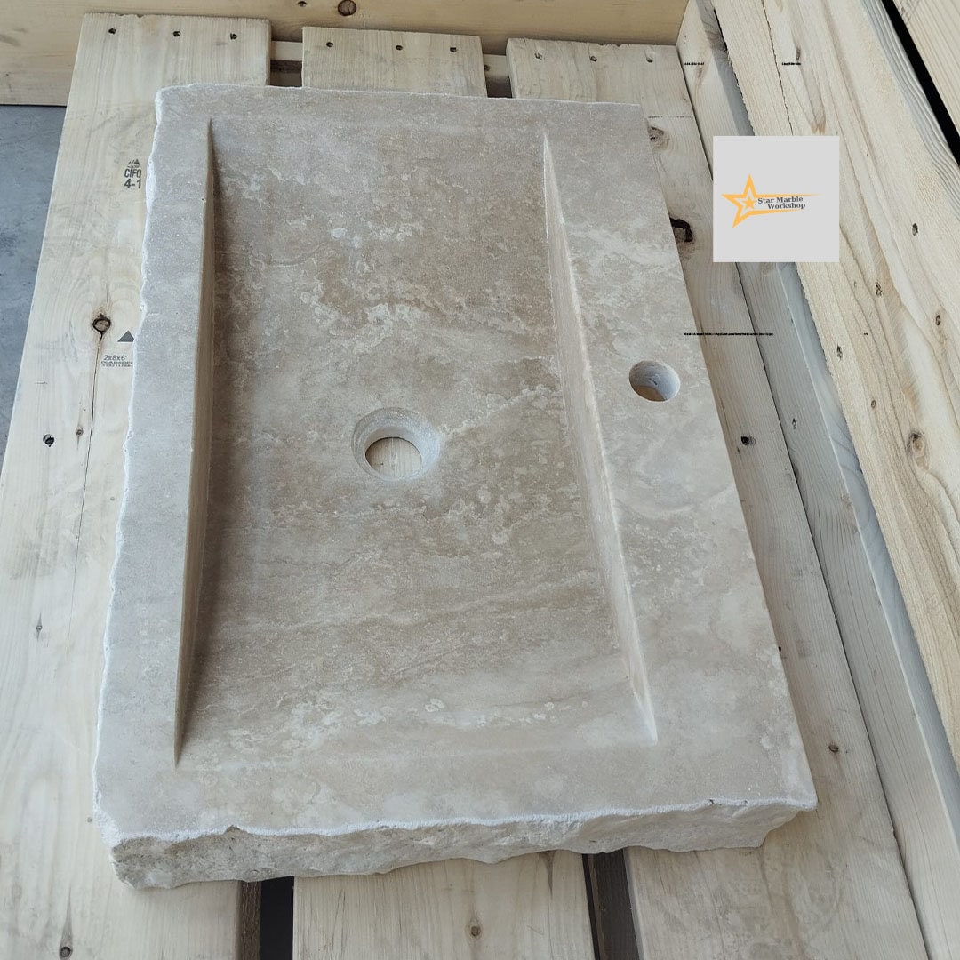 Handmade Travertine Stone Sink – Wall Mounted, Rustic & Modern Bathroom Design