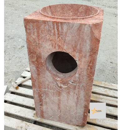Red Travertine Vertical Sink Farmhouse Sink Toilet Room Sink Hand Carved Marble Sink Bathroom Sink Natural Stone Sink Shapeless Sink