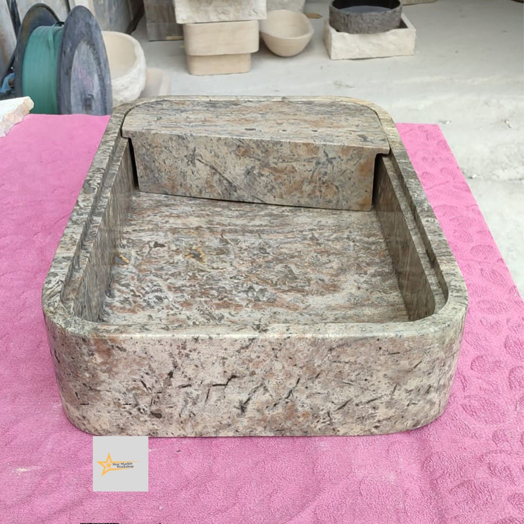 Ready to Ship Silver Travertine Sink Sink with Concealed Drain  Farmhouse Sink Powder Room Sink  Hand Carved Marble Sink Bathroom Sink